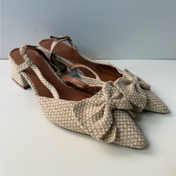 ASOS Beige Women's Slingback Chunky Heels with Bow Sz 9 - Picture 1 of 6